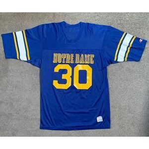 Vintage 1980's Champion Notre Dame Fighting Irish Blue Football Jersey Mens Sz L
